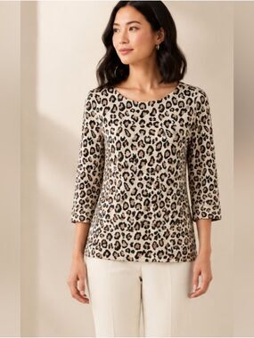 Tahari Leopard Print Knit Top – Size Large